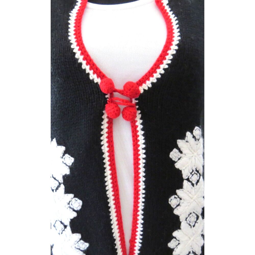 Christopher & Banks Women's Hand Crochet Sweater Vest Black/Red L EUC - Picture 2 of 8